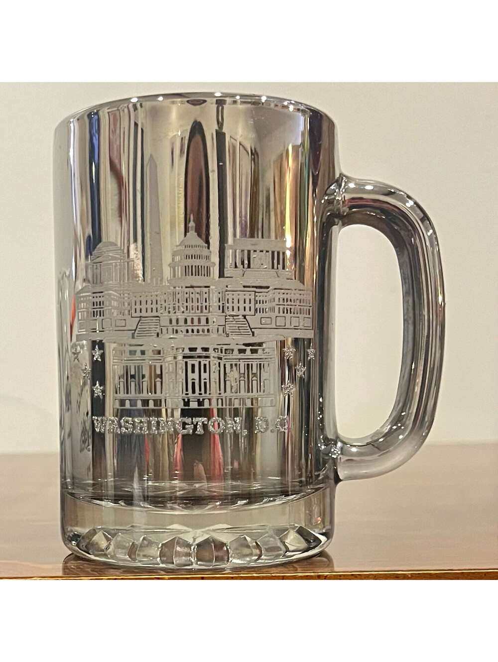 Washington, D.C. Etched Clear Glass Beer Mug/Stein with Handle Capitol Design